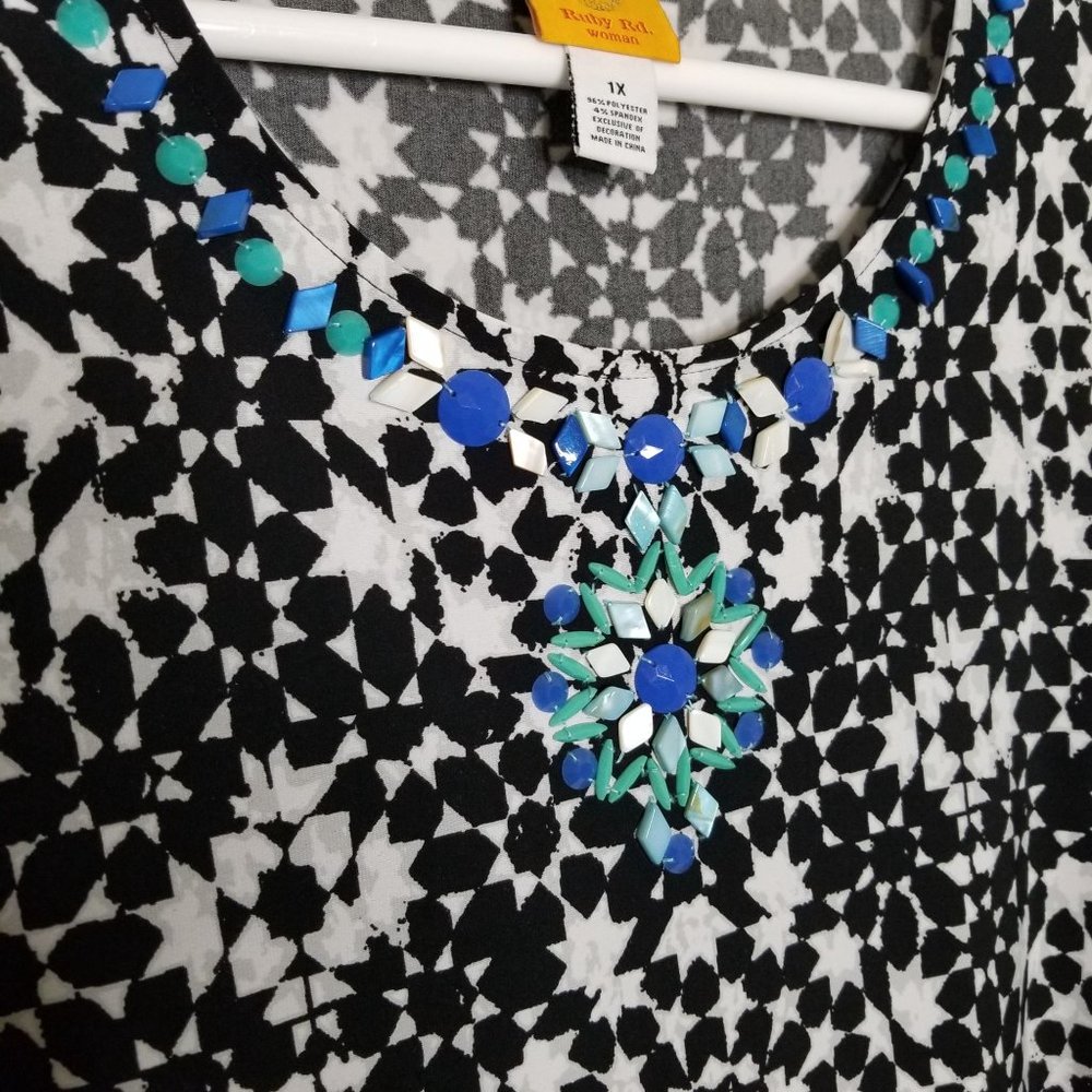 Ruby Rd Size 1x Tunic Stretch Kaleidoscope Turquo… - image 4